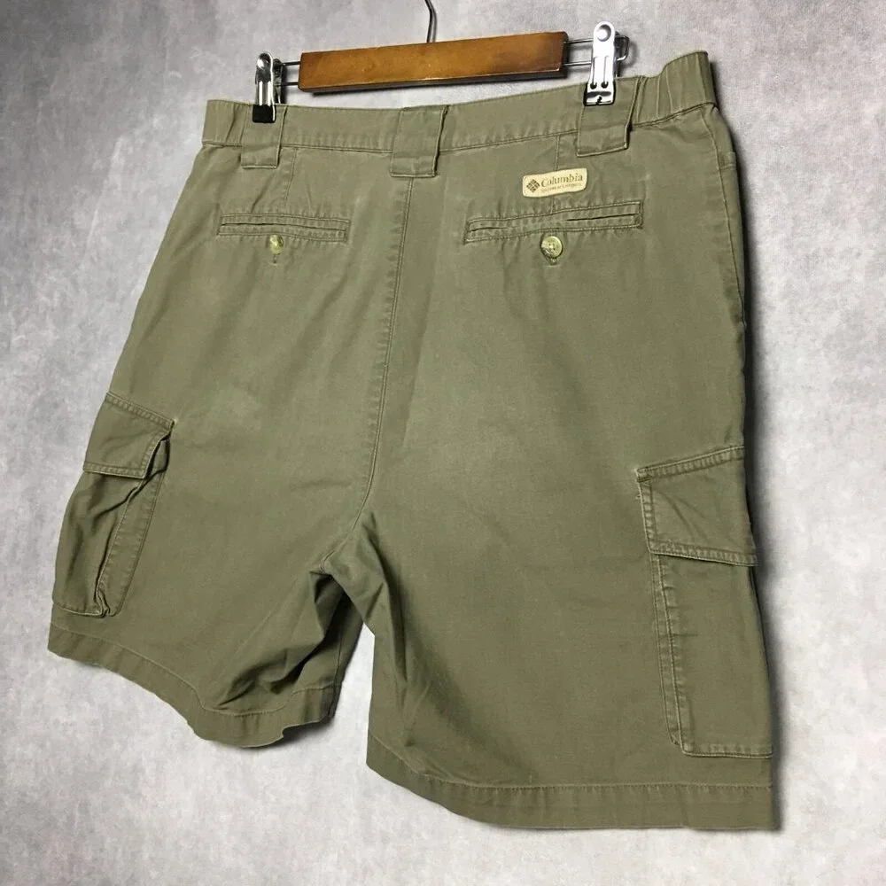 Columbia Mens Cargo Shorts size 34‎ Green Pleated Cotton Trail Summer
